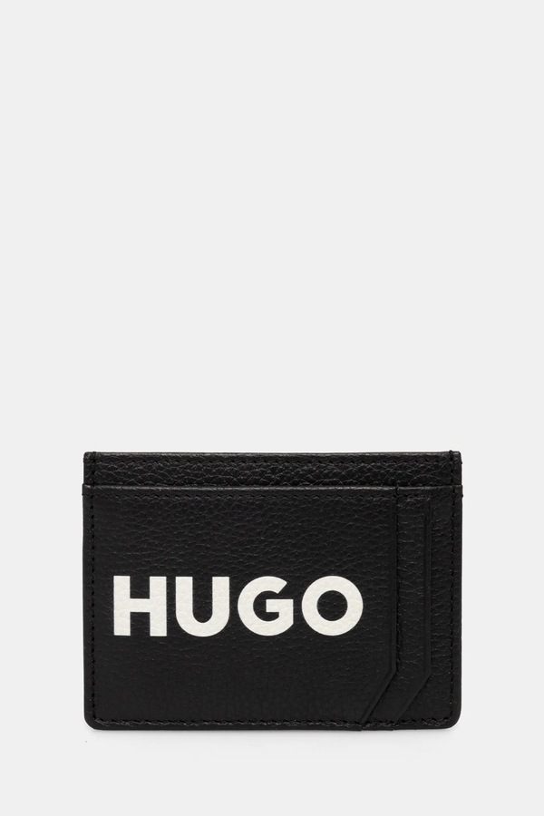 Шкіряний чохол на банківські карти HUGO колір чорний