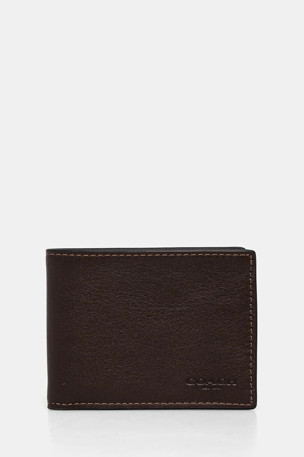 Шкіряний гаманець Coach колір коричневий