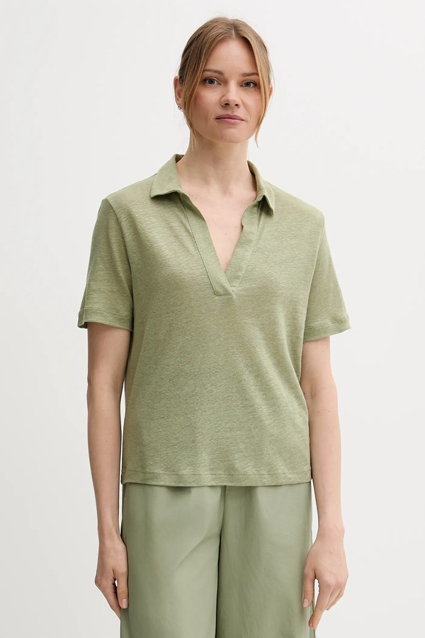 Льняне поло United Colors of Benetton колір зелений
