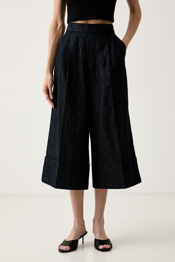 Брюки culottes женские с хлопком United Colors of Benetton цвет темно-синий