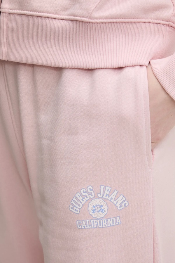 Бавовняні спортивні штани Guess Jeans колір рожевий фото 4
