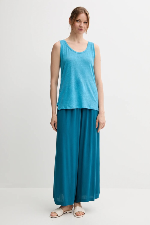 Штани wide leg жіночі віскозні United Colors of Benetton колір бірюзовий