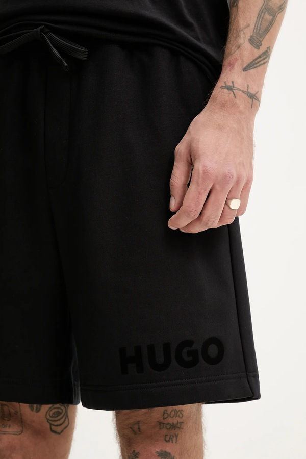 Бавовняні шорти HUGO колір чорний фото 4