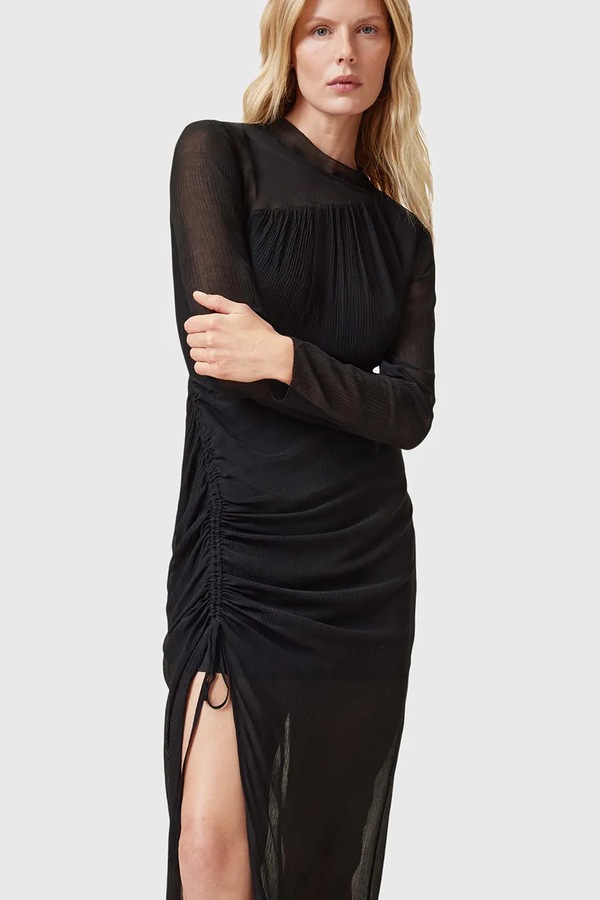 Платье с примесью шелка AllSaints RIZO цвет черный