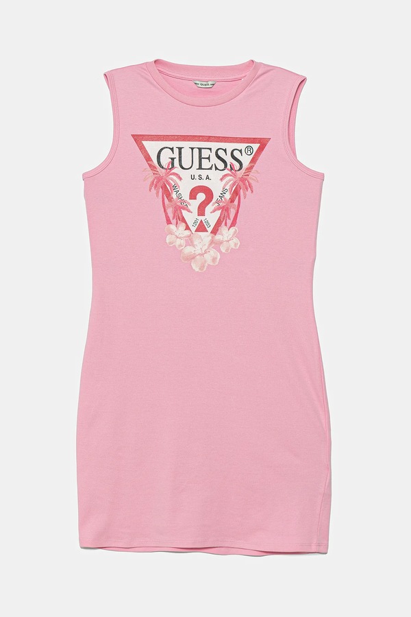 Дитяча бавовняна сукня Guess колір рожевий