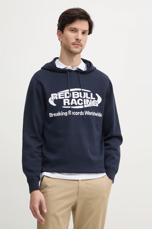 Бавовняний светр Red Bull Racing x Pepe Jeans INTARSIA HOODY колір синій
