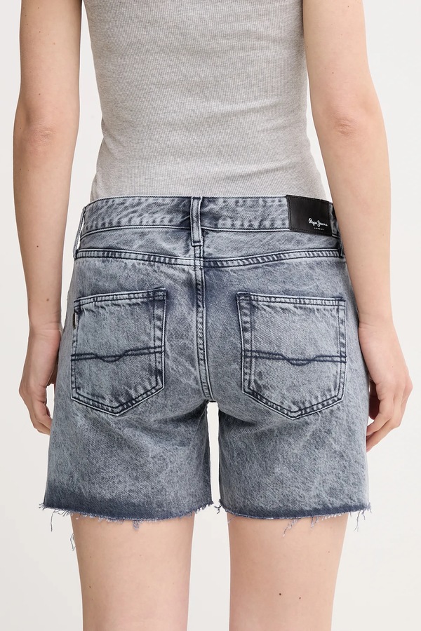 Джинсові бавовняні шорти Pepe Jeans REGULAR SHORT MW DISTRESSED колір синій