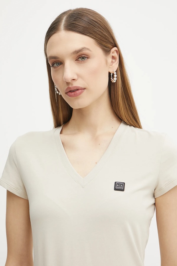 Футболка Armani Exchange колір бежевий фото 4