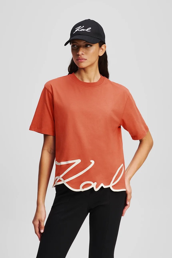 Бавовняна футболка Karl Lagerfeld KARL SIGNATURE колір червоний