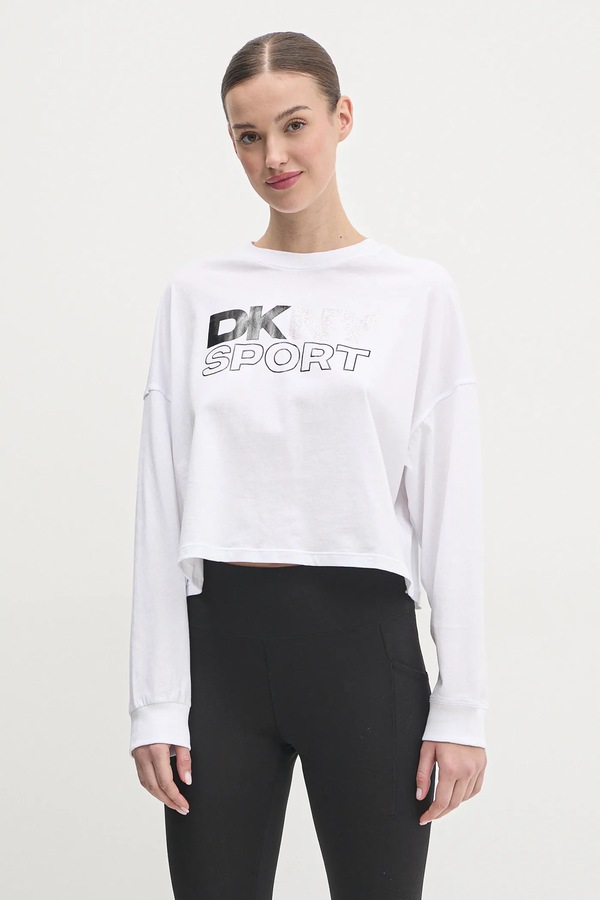 Бавовняний лонгслів DKNY колір білий