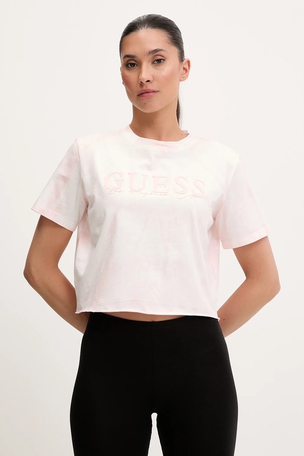 Хлопковая футболка Guess GENZIANA цвет розовый