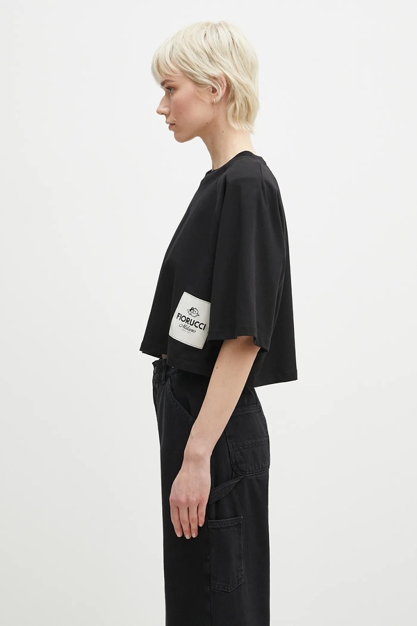 Хлопковая футболка Fiorucci Logo Label Cropped Padded цвет черный