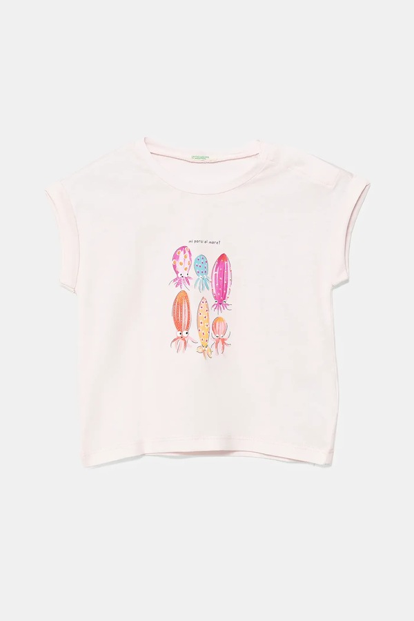 Бавовняна футболка для немовлят United Colors of Benetton колір рожевий