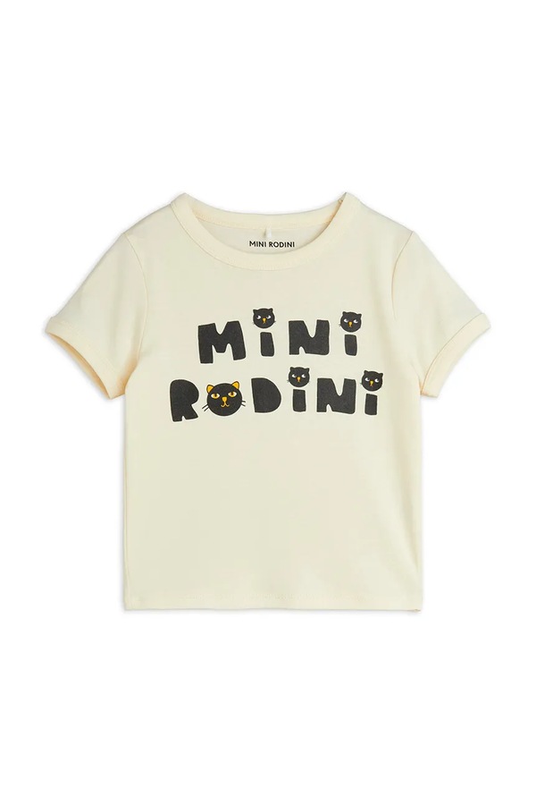 Дитяча бавовняна футболка Mini Rodini Cats колір бежевий фото 2