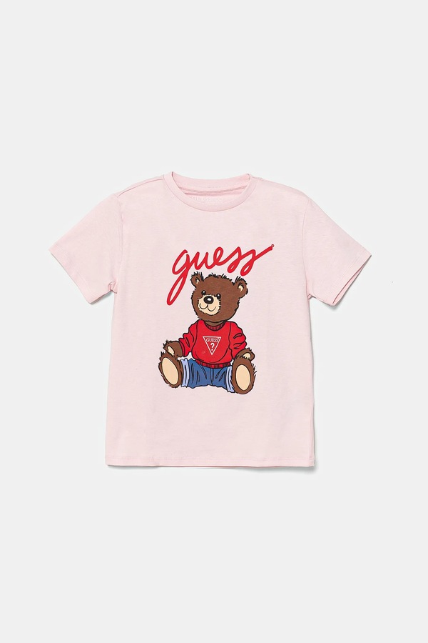 Дитяча бавовняна футболка Guess колір рожевий