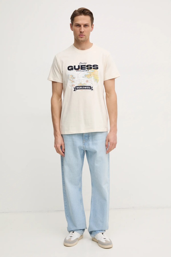 Бавовняна футболка Guess колір бежевий фото 2