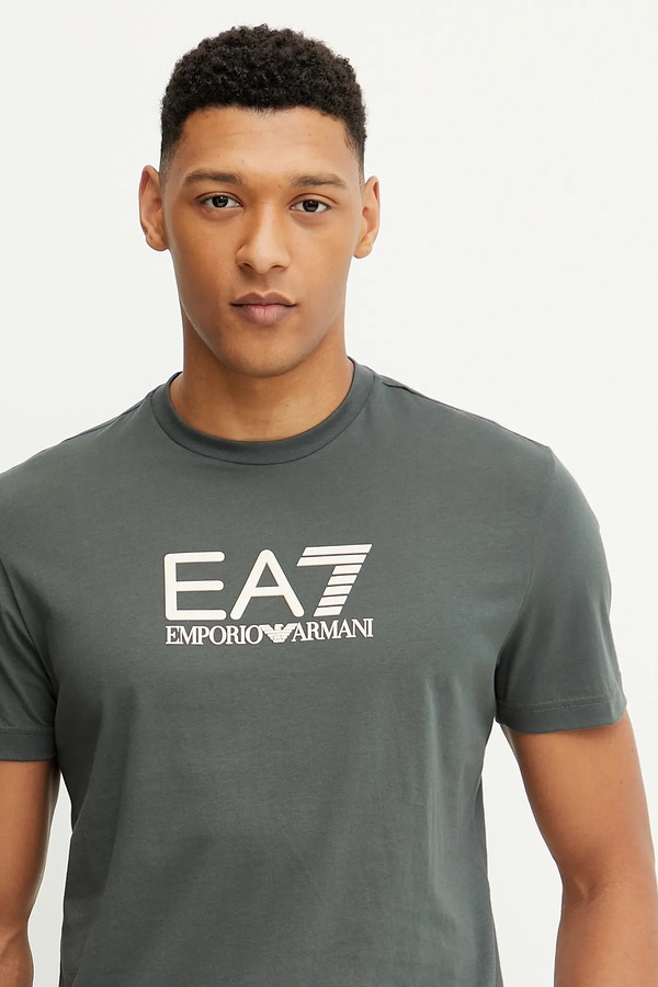 Бавовняна футболка EA7 Emporio Armani колір сірий фото 4
