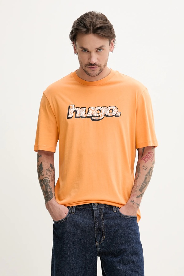 Бавовняна футболка HUGO Blue колір помаранчевий
