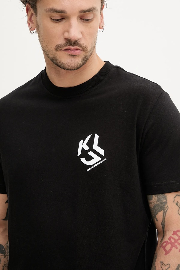Футболка чоловіча з бавовною Karl Lagerfeld Jeans колір чорний фото 4