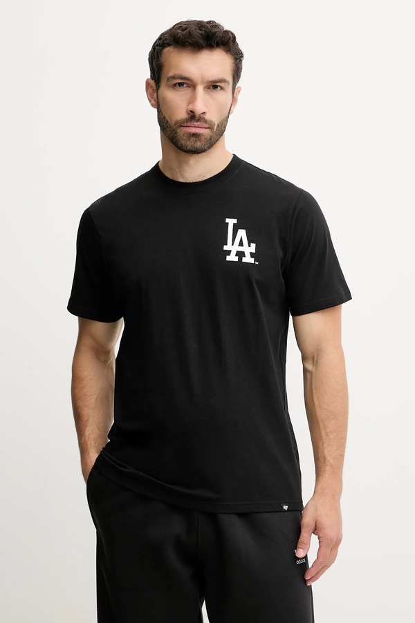 Бавовняна футболка 47 brand MLB Los Angeles Dodgers колір чорний