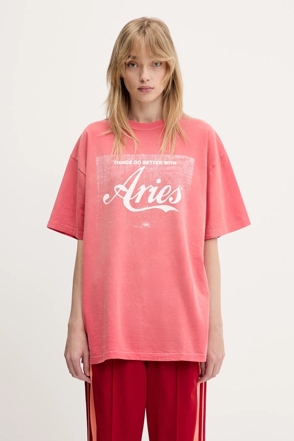 Бавовняна футболка Aries Sunbleached Cola SS Tee колір червоний