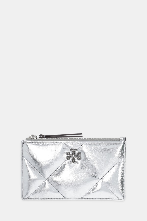 Кожаный кошелек Tory Burch Kira Diamond цвет серебряный