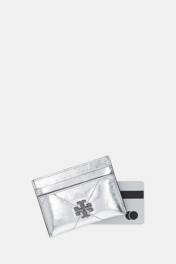 Шкіряний чохол на банківські карти Tory Burch Kira Diamond колір срібний фото 2