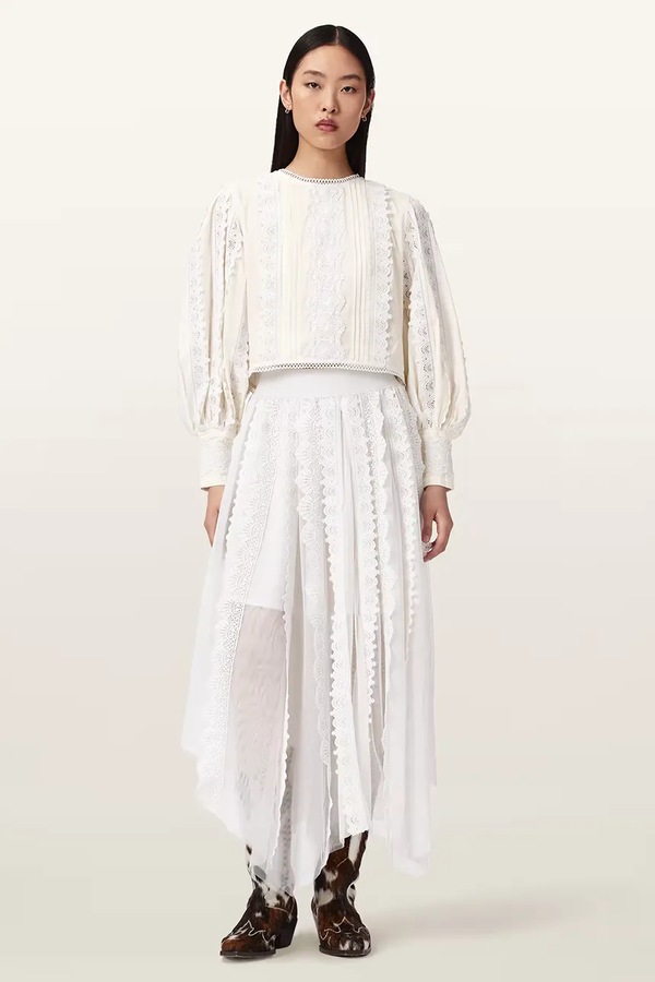 Хлопковая блузка AllSaints HART цвет белый фото 2