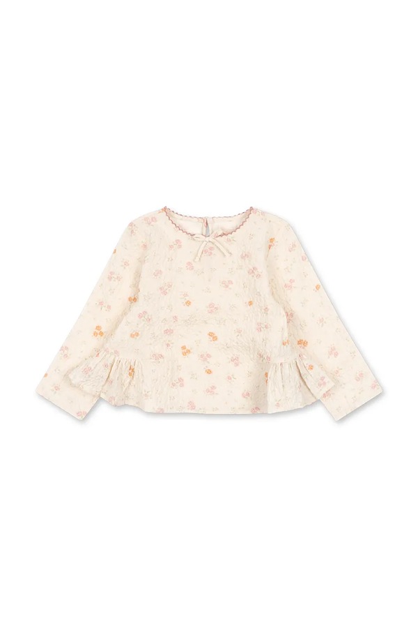 Блузка із рюшами дитяча бавовняна з еластаном Konges Sløjd ELIN BOW BLOUSE GOTS колір бежевий