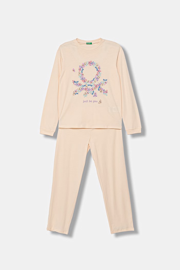 Роздільна піжама дитяча бавовняна United Colors of Benetton колір бежевий