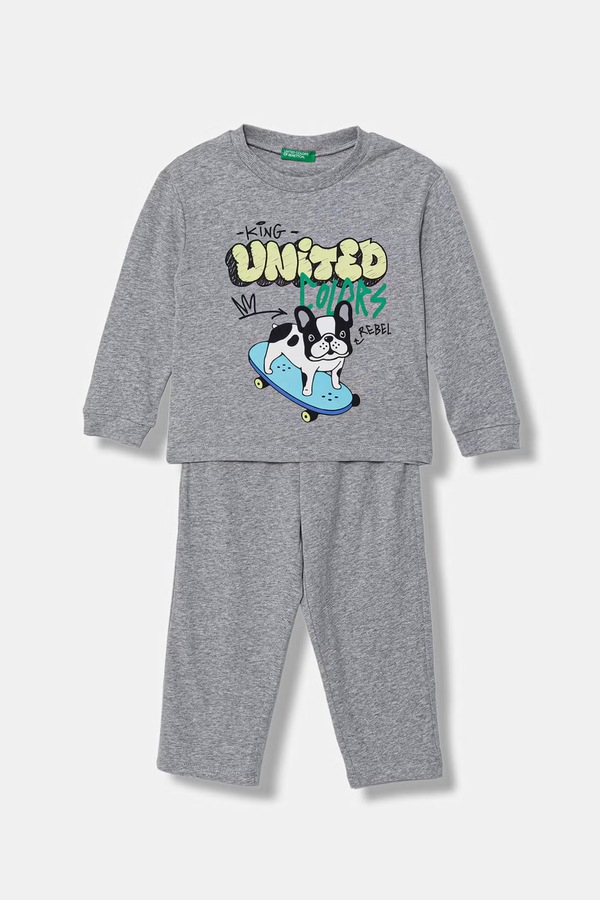 Роздільна піжама дитяча бавовняна United Colors of Benetton колір сірий