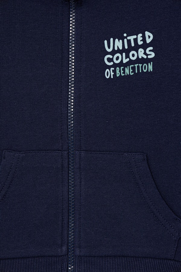 Расстегивающаяся кофта детская хлопковая United Colors of Benetton цвет темно-синий фото 2