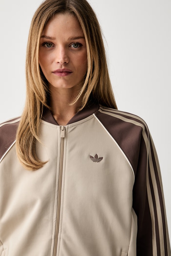 Жіноча кофта на застібці з бавовною adidas Originals колір бежевий фото 4