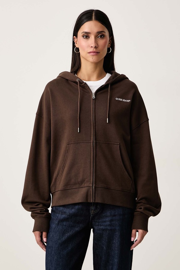 Кофта на застежке женская хлопковая Guess Jeans цвет коричневый