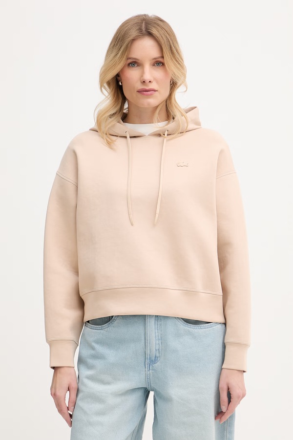 Кофта з капюшоном жіноча з бавовною Lacoste колір бежевий