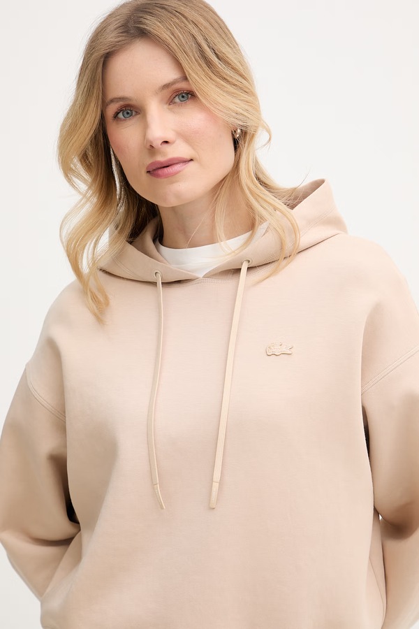 Кофта з капюшоном жіноча з бавовною Lacoste колір бежевий фото 4