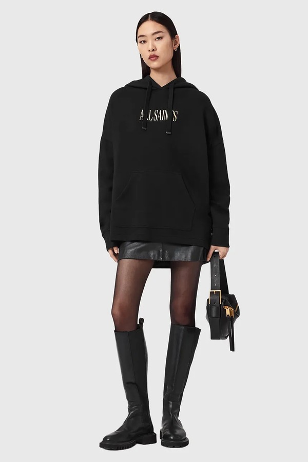 Кофта з капюшоном жіноча бавовняна AllSaints CORA колір чорний фото 2
