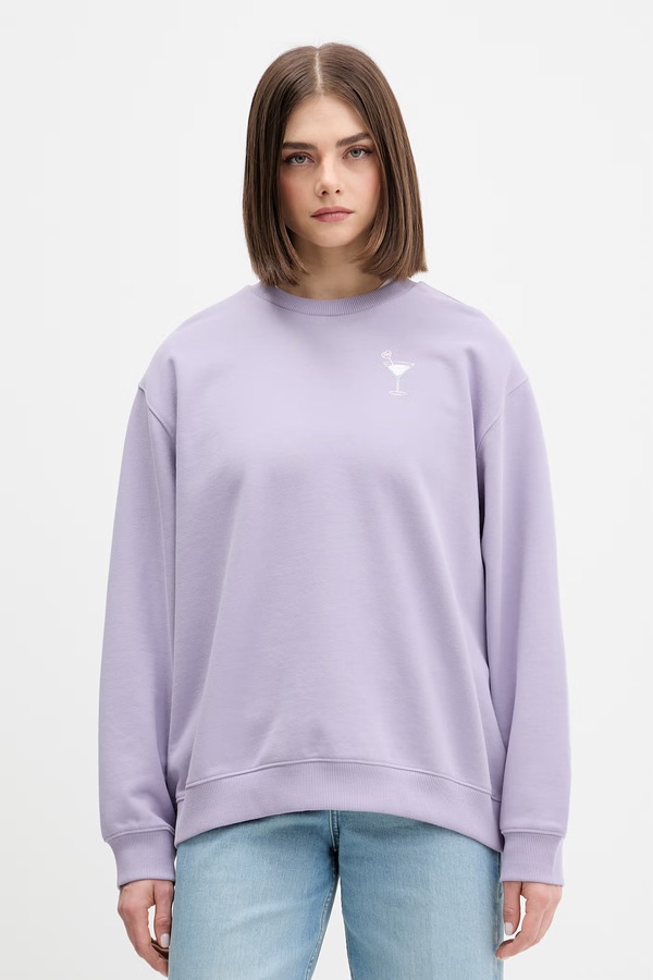 Кофта оверсайз женская хлопковая HUGO Blue Classic Crew_B_3 цвет фиолетовый фото 2