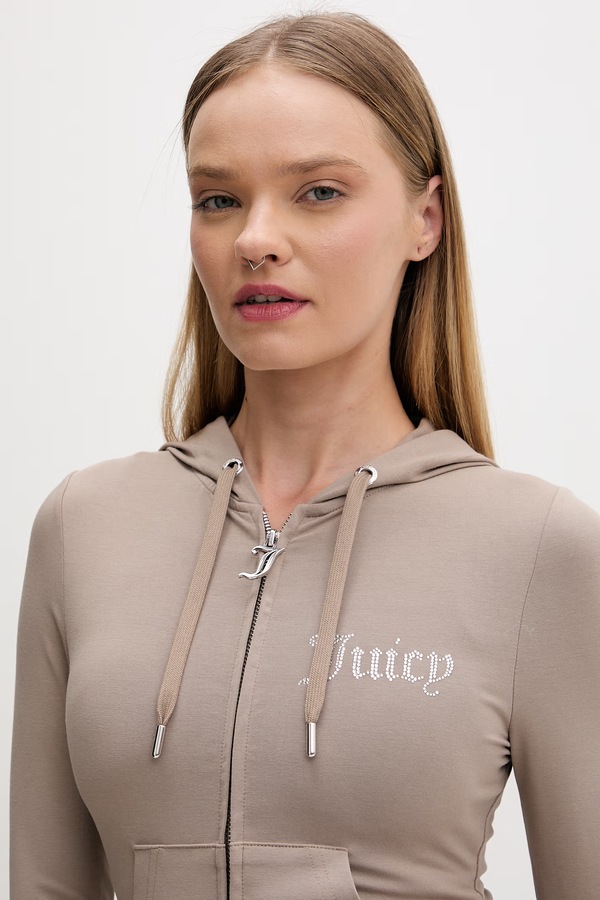 Кофта, яка розстібається жіноча з бавовною Juicy Couture OOLA HOODIE колір коричневий фото 4