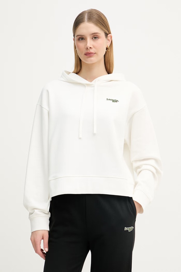 Кофта з капюшоном жіноча з бавовною Lacoste колір бежевий