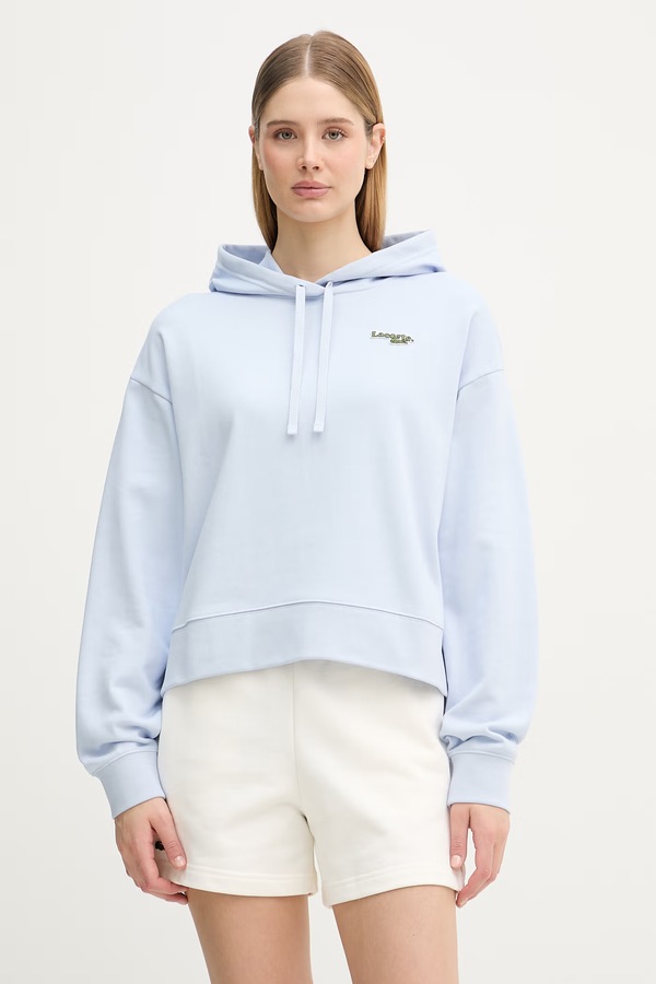 Кофта з капюшоном жіноча з бавовною Lacoste колір блакитний