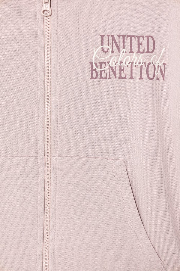 Кофта, которая расстегивается, с капюшоном детская хлопковая United Colors of Benetton цвет розовый фото 2