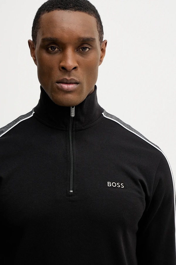Кофта лаунж BOSS Tracksuit 1/4 Jacket колір чорний фото 4