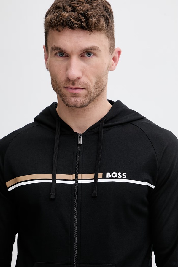 Кофта loungwear чоловіча бавовняна BOSS Authentic Jacket H колір чорний фото 4