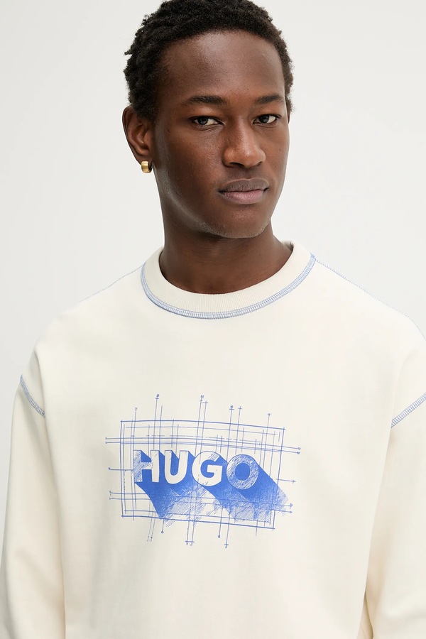 Бавовняна кофта HUGO Blue Nothalic Nothalic колір бежевий фото 4