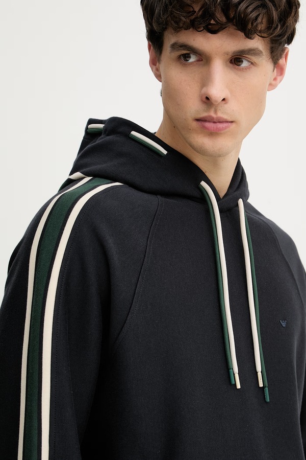 Кофта з капюшоном чоловіча з бавовною Emporio Armani колір темно-синій фото 4