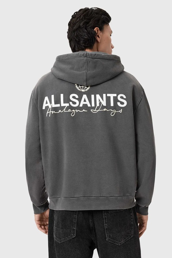 Кофта з капюшоном чоловіча бавовняна AllSaints EMBLEM колір сірий фото 2