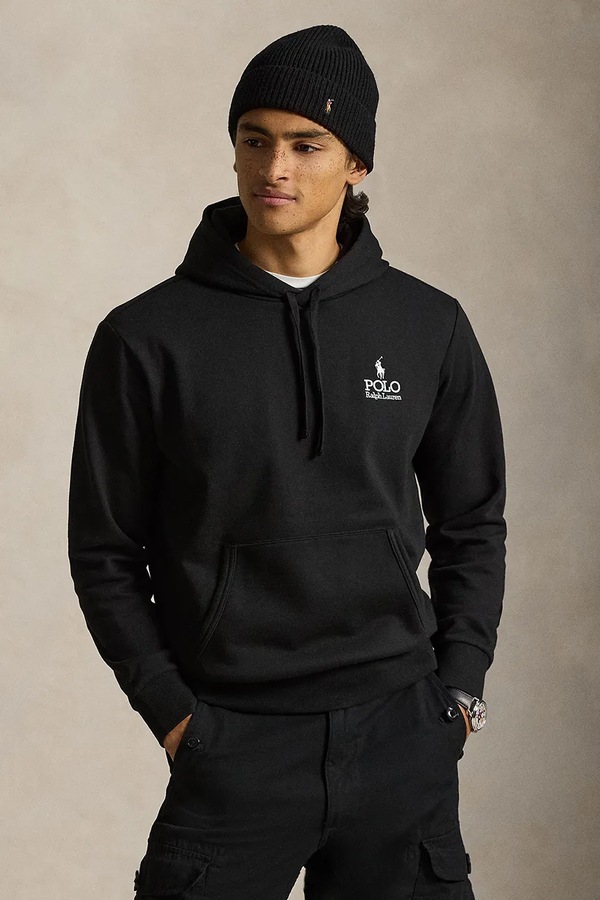 Кофта з капюшоном чоловіча з бавовною Polo Ralph Lauren колір чорний