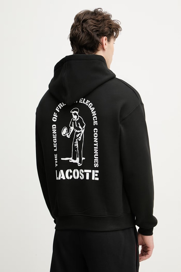 Кофта з капюшоном чоловіча бавовняна Lacoste колір чорний фото 2