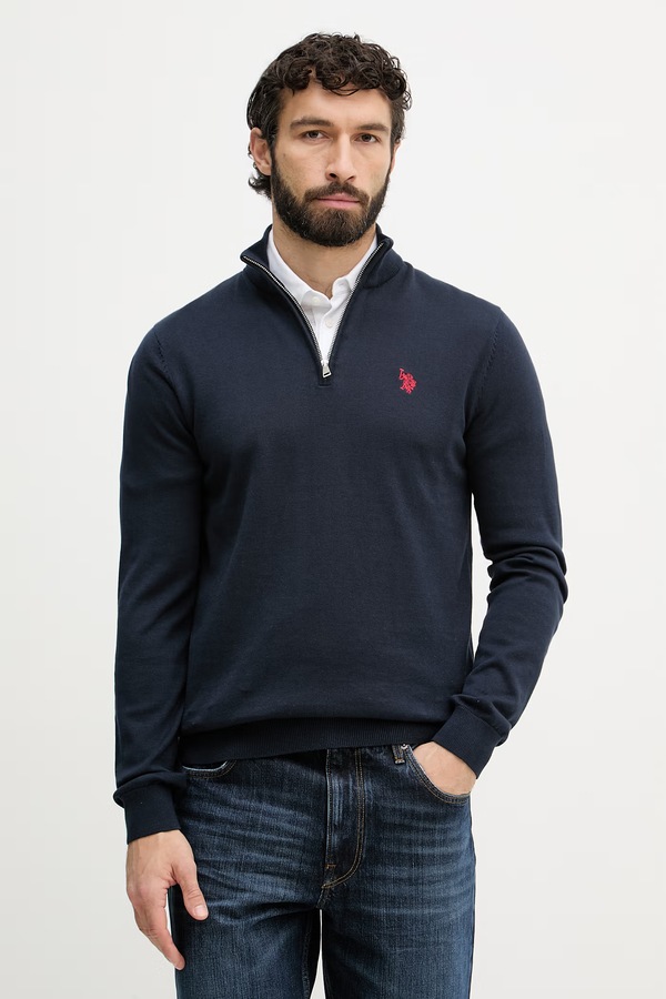 Светр чоловічий бавовняний U.S. Polo Assn. COTTON 1/4 ZIP NECK NECK колір темно-синій